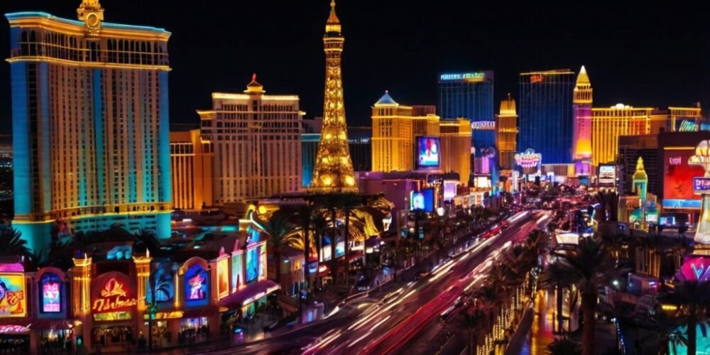 Bright lights of Las Vegas Strip, exciting weekend getaway destination