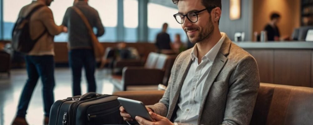 long flight hacks cover image with traveler in airplane seat at sunset